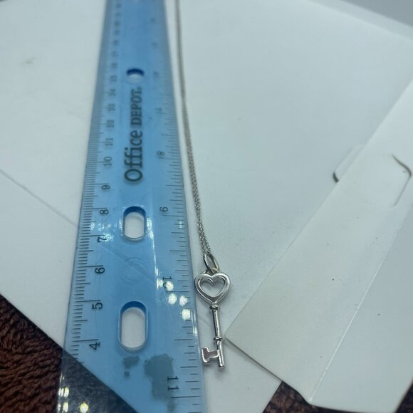 Tiffany & Co Diamond 18K White Gold Heart Key Pendant 18" Chain Necklace in Box - Picture 9 of 16